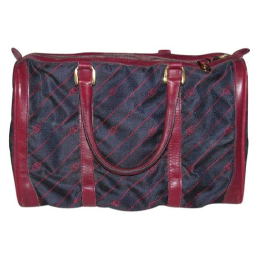 Gucci Vintage Pursesdesigner Purses Navy Canvas With Burgundyred Diagonal G Logo Print And Burgundyr