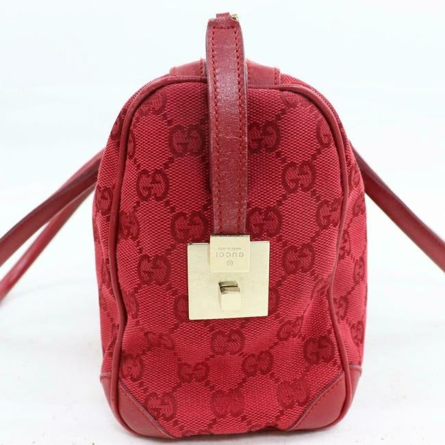 Gucci Boston Guccissima Print Canvasleather Red Large G Logo Canvas And Leather Satchel