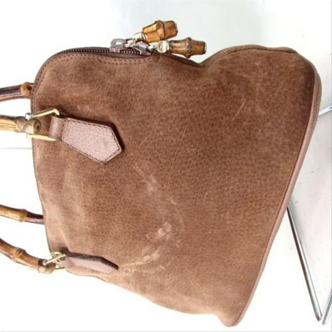 Gucci Shoulder Bag W Suedeleather Top Handle Two Handles Beige Suedebamboo Suedeleatherbamboo Satche