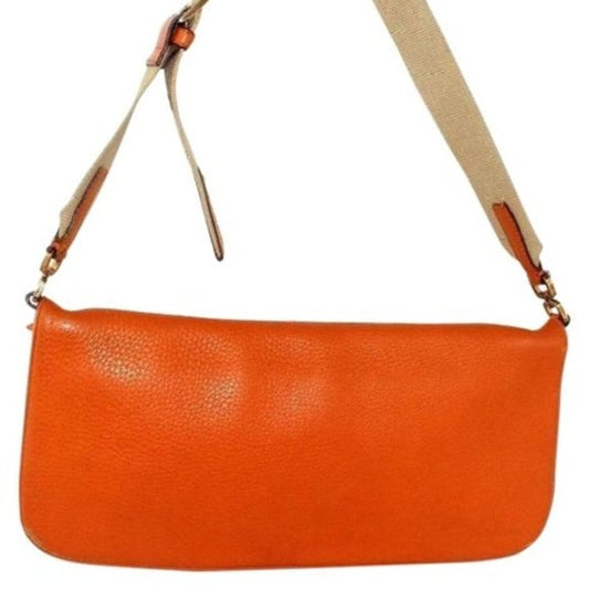 Prada Orange Leather Messenger Bag with a Canvas Strap
