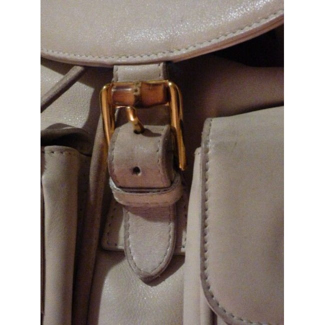 Gucci Vintage Pursesdesigner Purses White Leather With Bamboo Accents Backpack