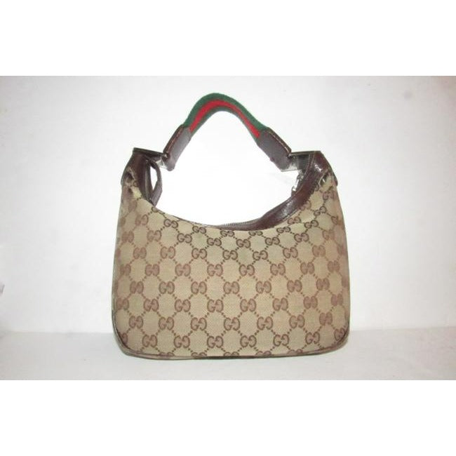 Gucci Guccissima Print Canvas Leather Brown W Red Green Strap