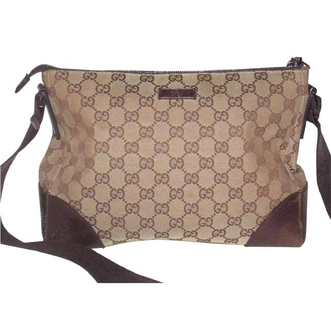 Gucci Gg Web Cross Brown Large G Logo Print Canvas And Leather