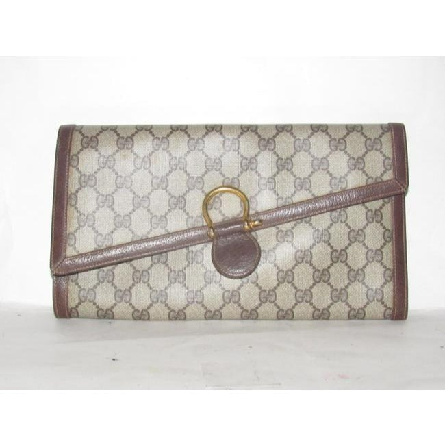 Gucci Vintage Purses Large G Logo Print Coated Canvas And Leather In Browns Clutch