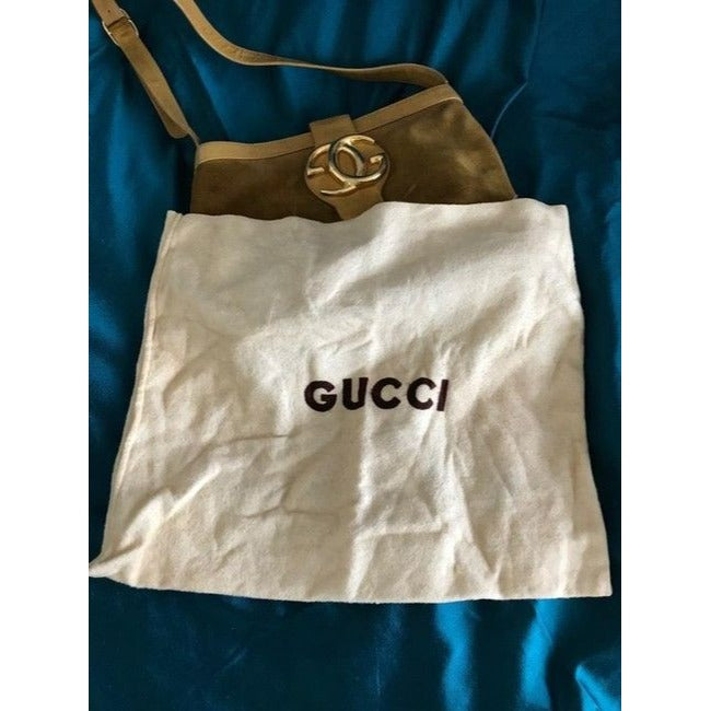 Gucci Bucket Bag Britt Blondie Camel Suede Leather Satchel