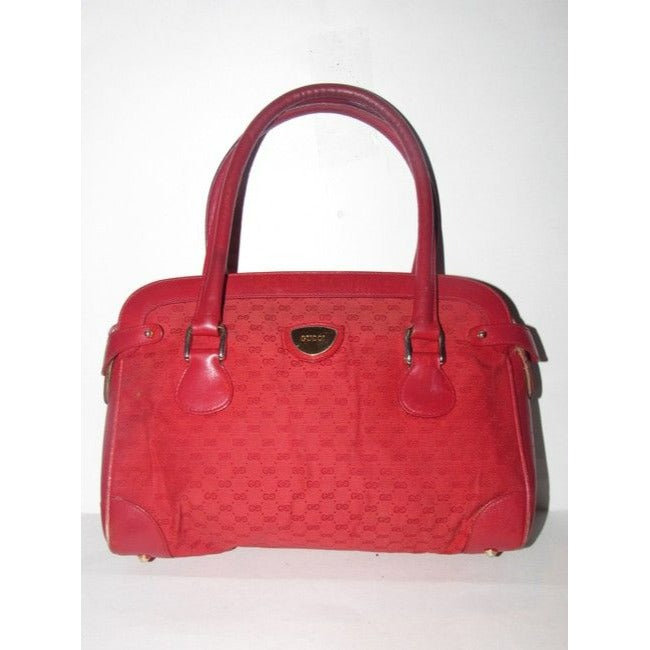 Gucci Boston Small Logo Print Red Canvas And Leather Satchel