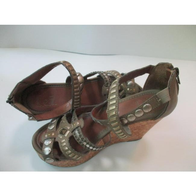 Lei Tan Snakeskin Cork Wedge Sandals Size Us