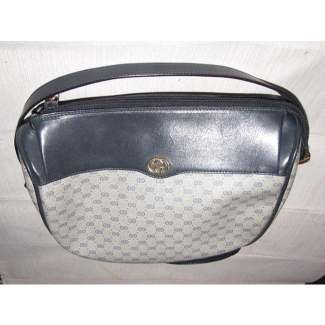 Gucci Vintage Navy Blue Small G Logo Print On Coated Canvas And Navy Leather