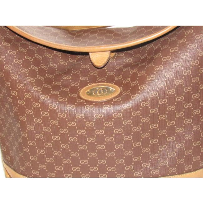 Gucci Camel Micro Logo Print On Brown Leather Bucket Bag