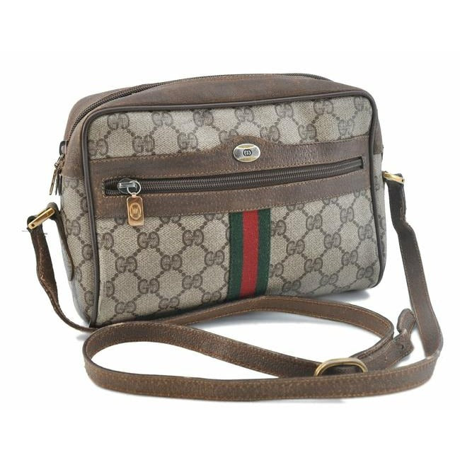 Gucci Ophidia Guccissima Print Vintage Brown Gred And Green Stripe Coated Canvas And Leather Shoulde