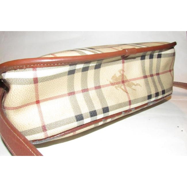 Burberry Saddle Style Or Shoulder Purses British Tan Leather And Haymarket Nova Check With Knights P