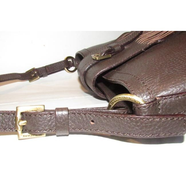 Burberry Style Shoulder Purses Brown Leather With Fringe And Equestrian Accents Hobo Bag