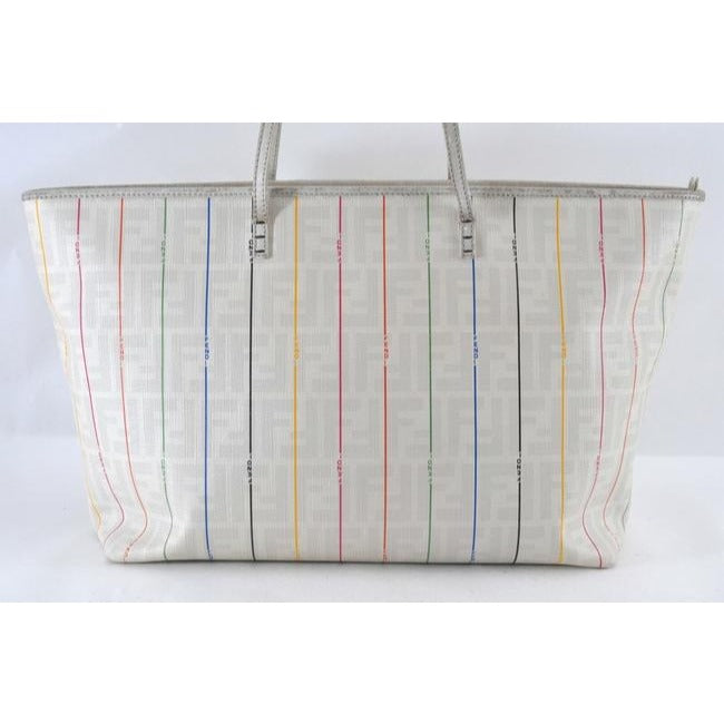 Fendi white Zucca & multi-color print leather XL Roll tote bag