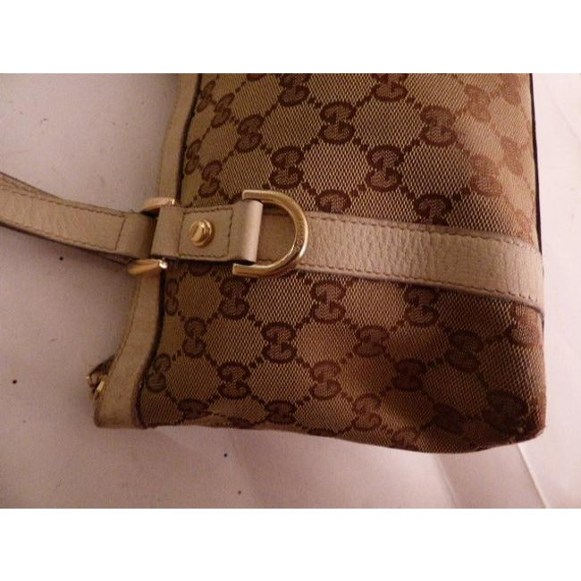 Gucci Abbey Vintage Brown Large Logo Print Canvas And White Leather