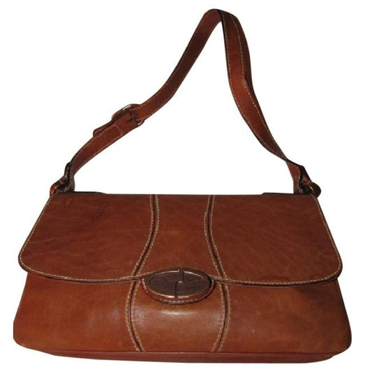 Gucci Vintage Cognac Or Chestnut Leather With Contrast Stitching And Brass Hardware