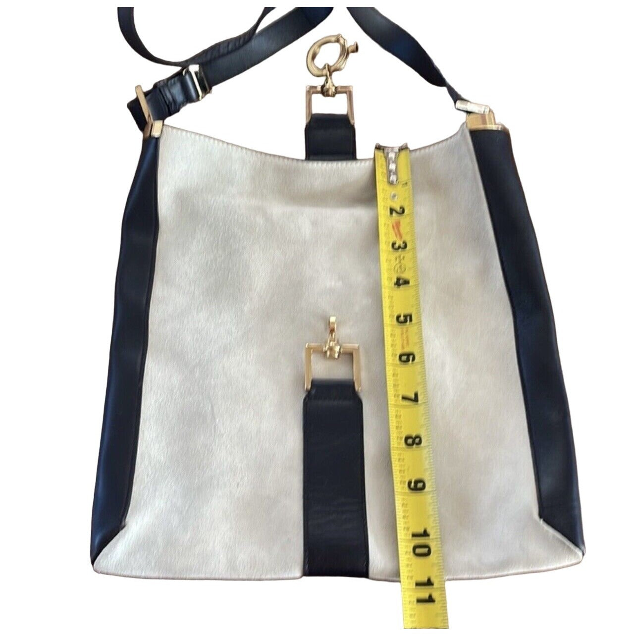 Vintage, Tom Ford era, Gucci, ivory suede & black leather, Jackie hobo shoulder bag with gold hardware