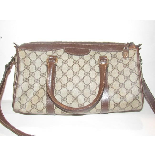 Gucci Boston Vintage Satchelsdesigner Purses Shades Of Brown Large G Logo Print Coated Canvas And Br