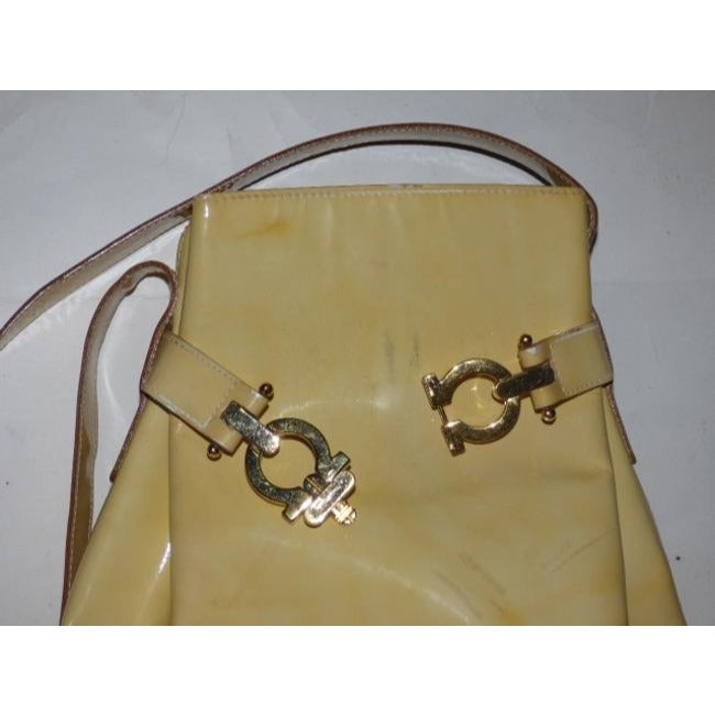 Salvatore Ferragamo Vintage Pursesdesigner Purses Pale Yellow Patent Leather Satchel