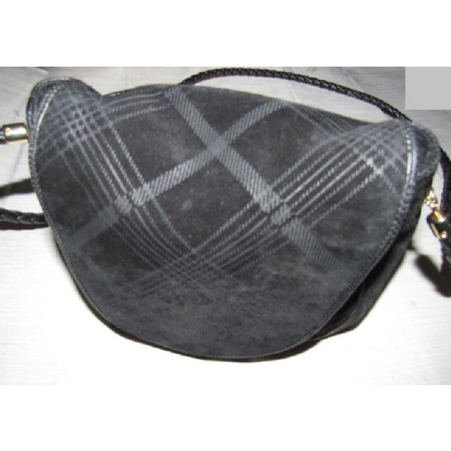 Bottega Veneta Black Suede & Leather Saddle Bag w Plaid Plint