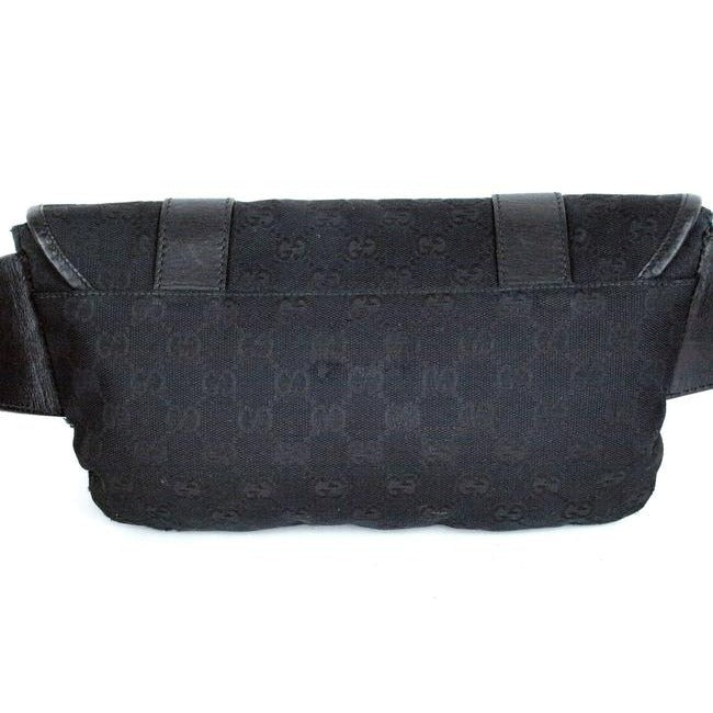 Gucci Black Large G Logo Print Canvas And Black Leather With A Heavy Canvas Belt And Chrome Accents