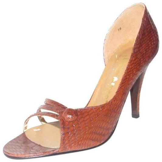 London Fog Textured Snakeskin D'Orsay Heels in Shades of Brown