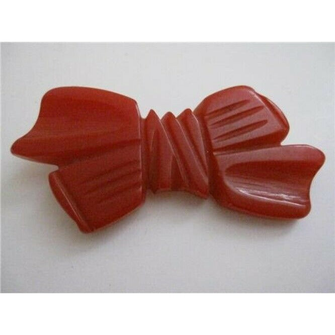 Vintage Carved Petite Cherry Red Bakelite Bow Brooch Pin
