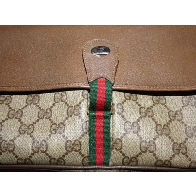 Gucci Vintage Gg Web Shades Of Brown With Large G Logo And Red Green Stripe