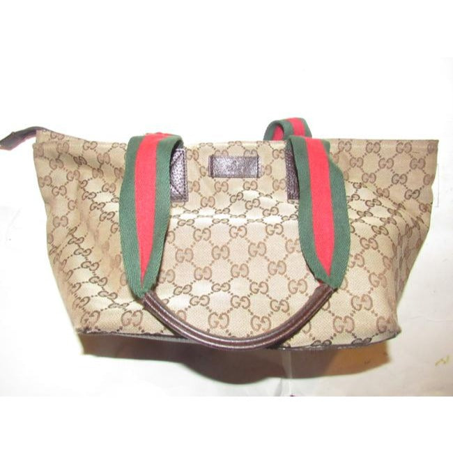 Gucci Web Supreme With Red Green Straps Brown And Gg Leather Tote