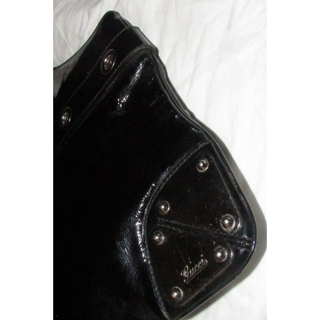 Gucci Patent Top Handle Punch Top Black Leather Tote