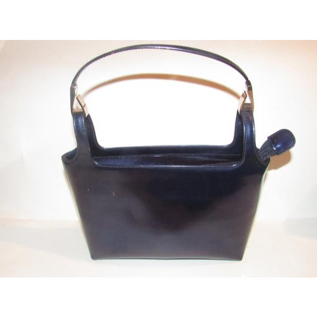 Gucci Top Handle Bag Structured Navy Glossy Patent Leather And Satchel