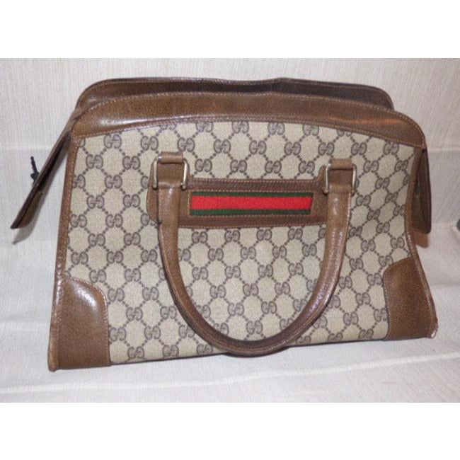 Gucci Ophidia Tote Bag W Guccissima Print Redgreen Stripe Brown Coated Canvas And Leather Satchel