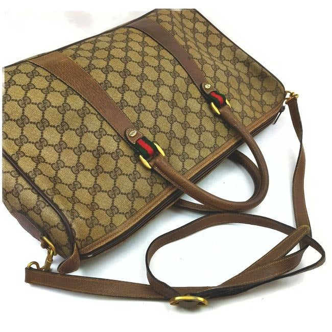 Gucci Speedy Xl Guccissima Leathercoated Two Way Brown G Printredgreen Leathercoated Canvas Satchel