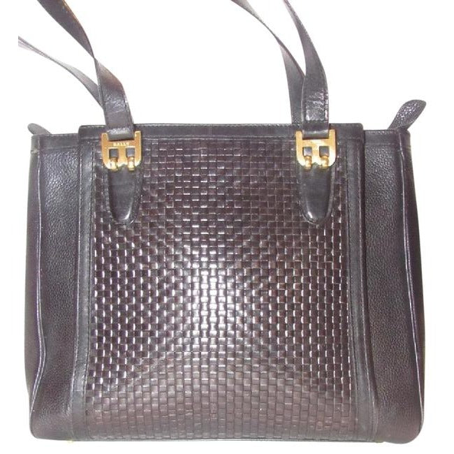 Bally Vintage Pursesdesigner Purses Black Woven And Smooth Leather Satchel