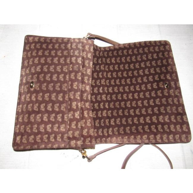 Bottega Veneta Vintage Pursesdesigner Purses Embossed Pink Butterfly Print On Brown Suede And Brown