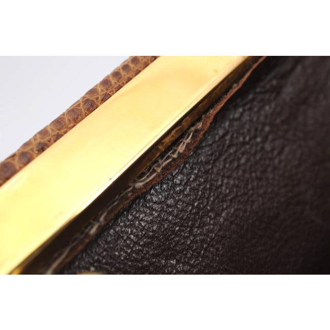 Gucci Caramel Suede Clutch With Reptile Trim And Resin Accent Clasp