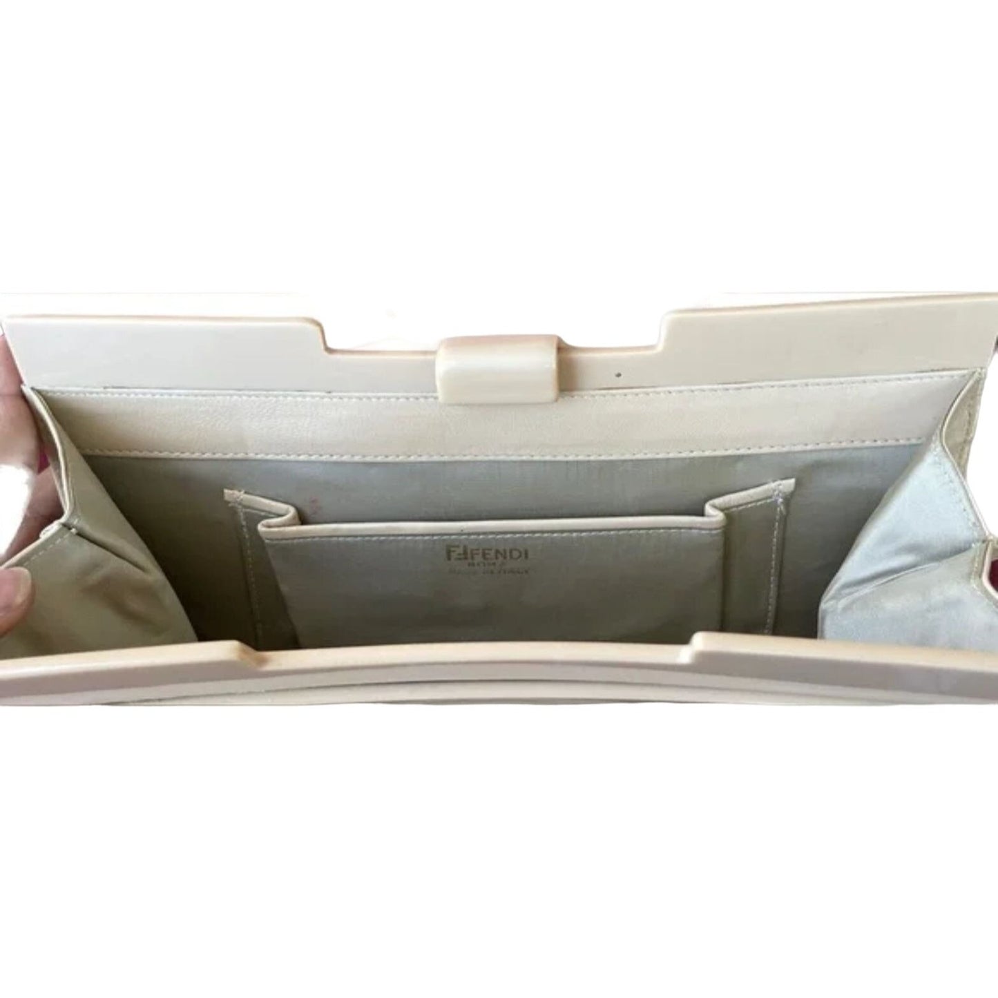 One of a kind, vintage, Fendi ivory Two-way clutch style purse made of Lucite tiles and ivory leather
