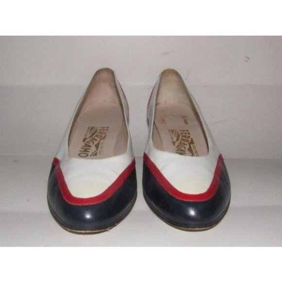 Ferragamo Red White and Blue Color Block Pumps