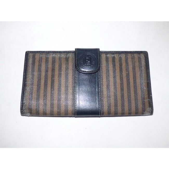 Vintage Fendi Thin Stripe Print Leather Wallet In Browns & Black