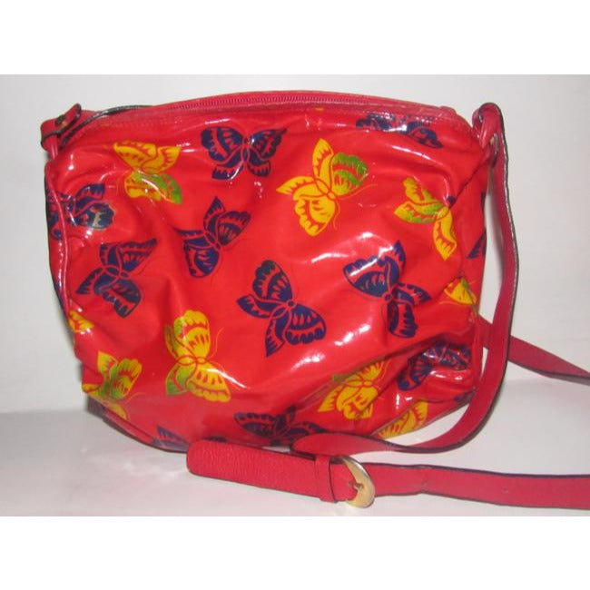 Bottega Veneta Vintage Pursesdesigner Purses Yellow And Blue Butterfly Print On Red Glossy With Red