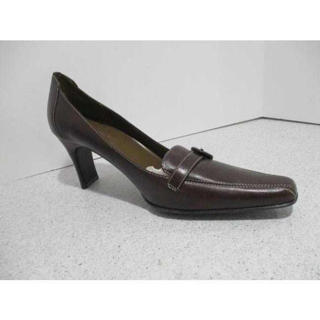 Ak Anne Klein Brown Leather Upper Squared Pointed Pumps Size Us