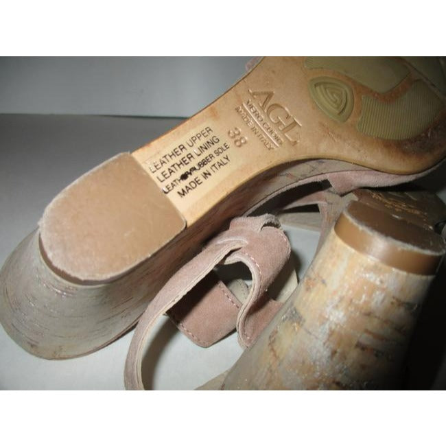 Attilio Giusti Leombruni Beige Suede Cork Platform Sandals Size Eu