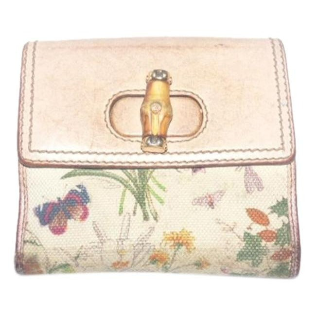 Gucci Floral Print Pink Leather Bamboo Line Wallet