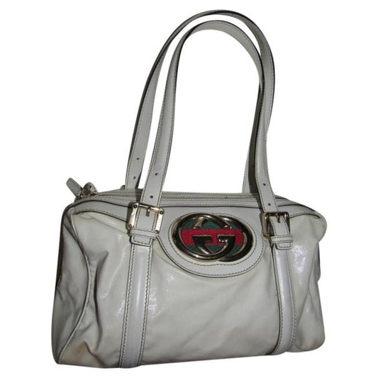 Gucci White Leather Blondie Satchel W Bold Gold GG