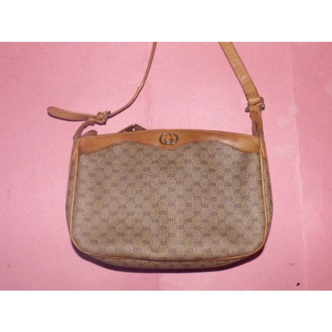 Gucci Vintage Browns Coated Canvas And Leather Shoulder Bag