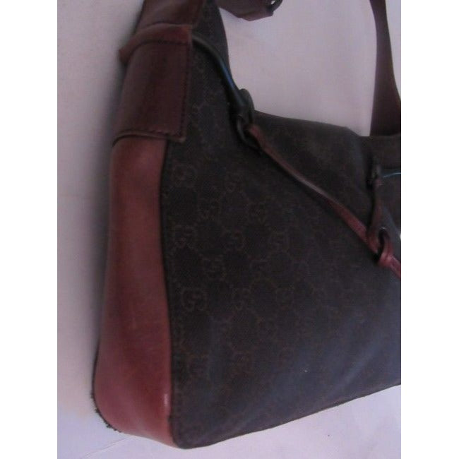 Gucci Newer Brown Large G Logo Print Canvas And Brown Leather Satchel