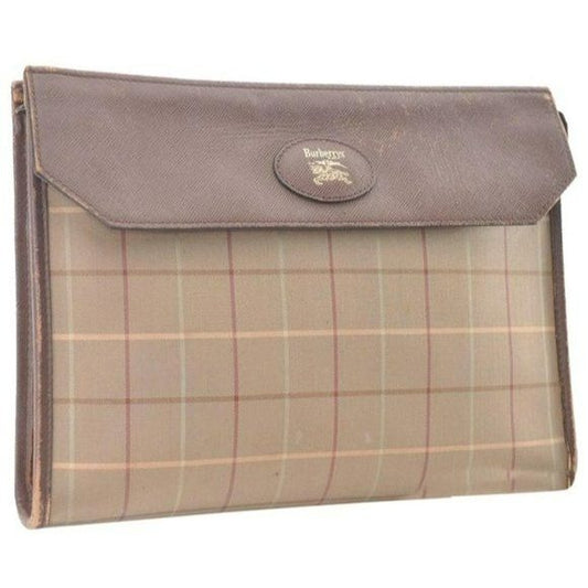 vintage, Burberry's, high end bohemian, greenish-khaki, red, and cream plaid/brown leather, XL clutch