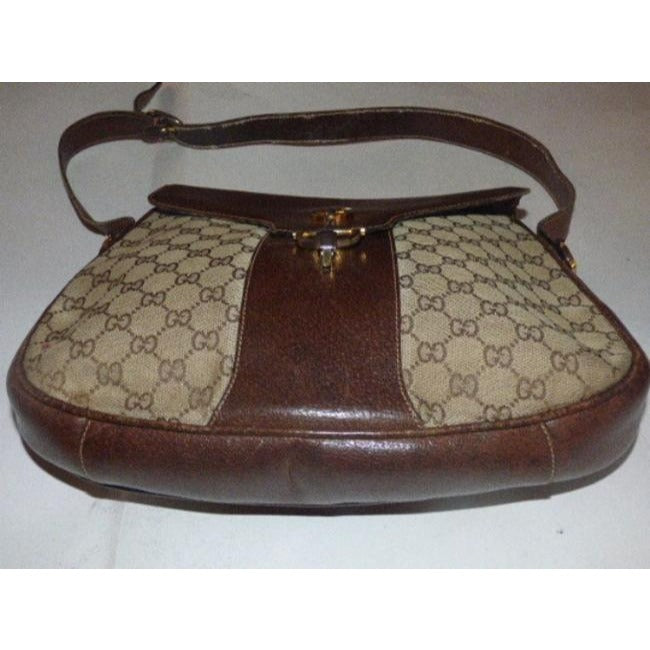 Gucci Brown Guccissima Print Leather Canvas Bag w Chrome Horse-bit Accent