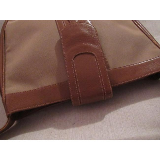 Gucci Vintage Tan Canvas Medium Brown Leather With Elaborate Center Clasp Leather