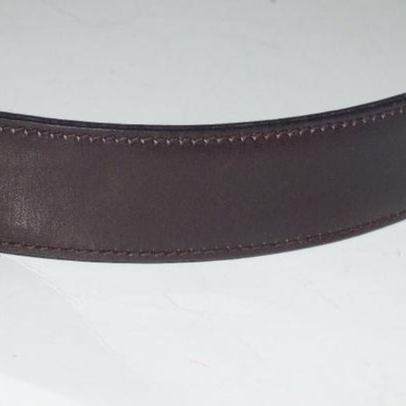 Gucci brown/burgundy leather belt w two-tone equestrian buckle