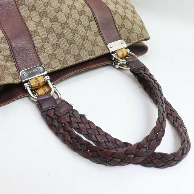 Gucci Bar Shoulder Bag Print Canvasleather With Bamboo Chrome Accents Brown Guccissima Canvas And Le
